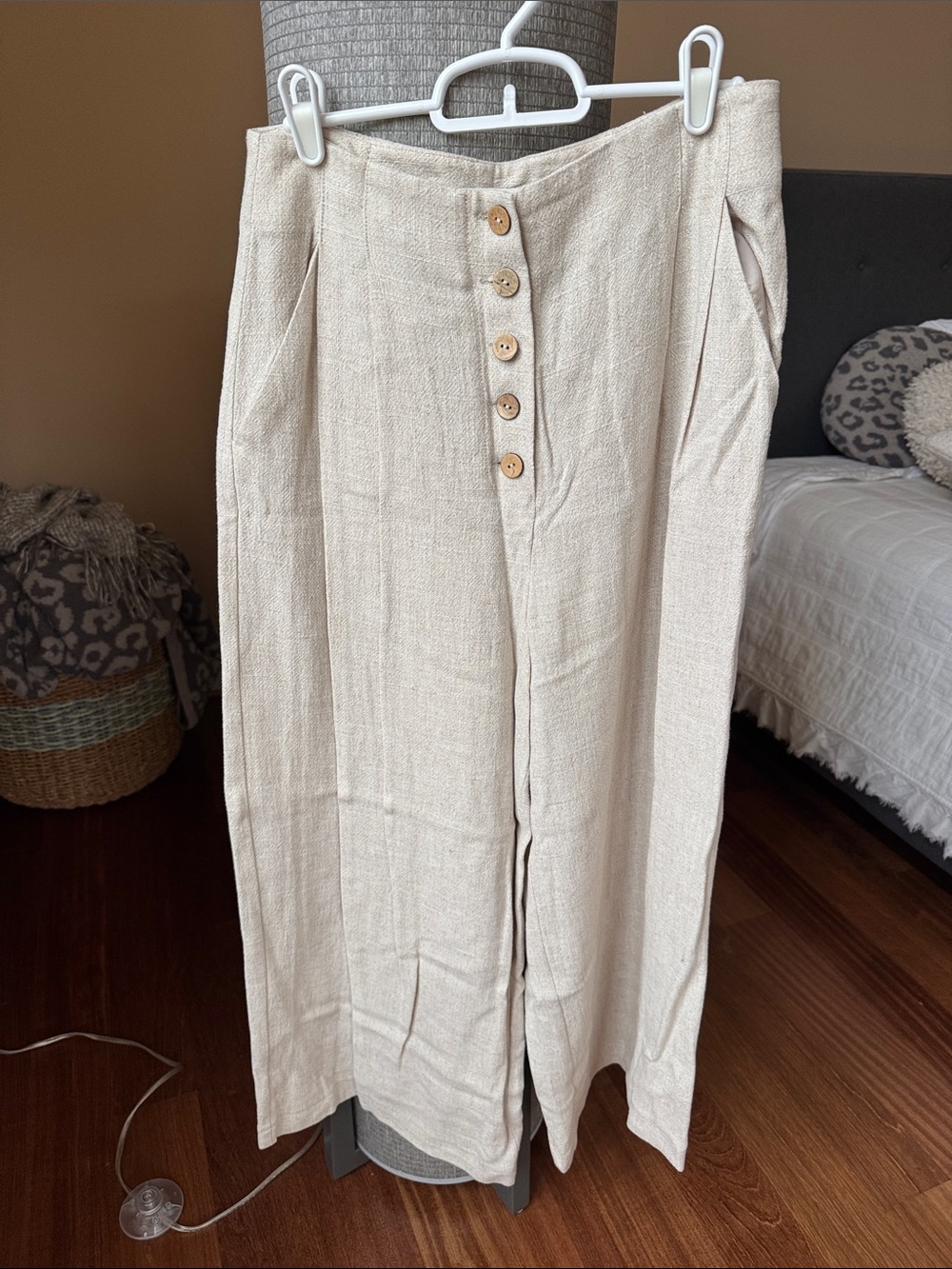 Topshop Cream High-Waist Wide Leg Ankle Pants with Button Front